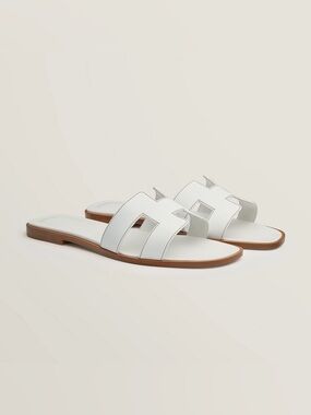 Authentic NWT Hermes White Leather Oran Slide Sandals - Women